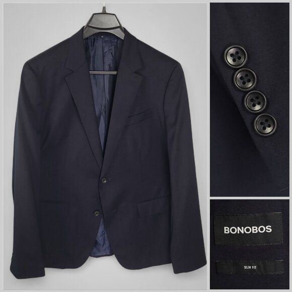 Bonobos Slim Fit 46R Navy Blue Wool 2 Button Blazer Jacket - Picture 1 of 12